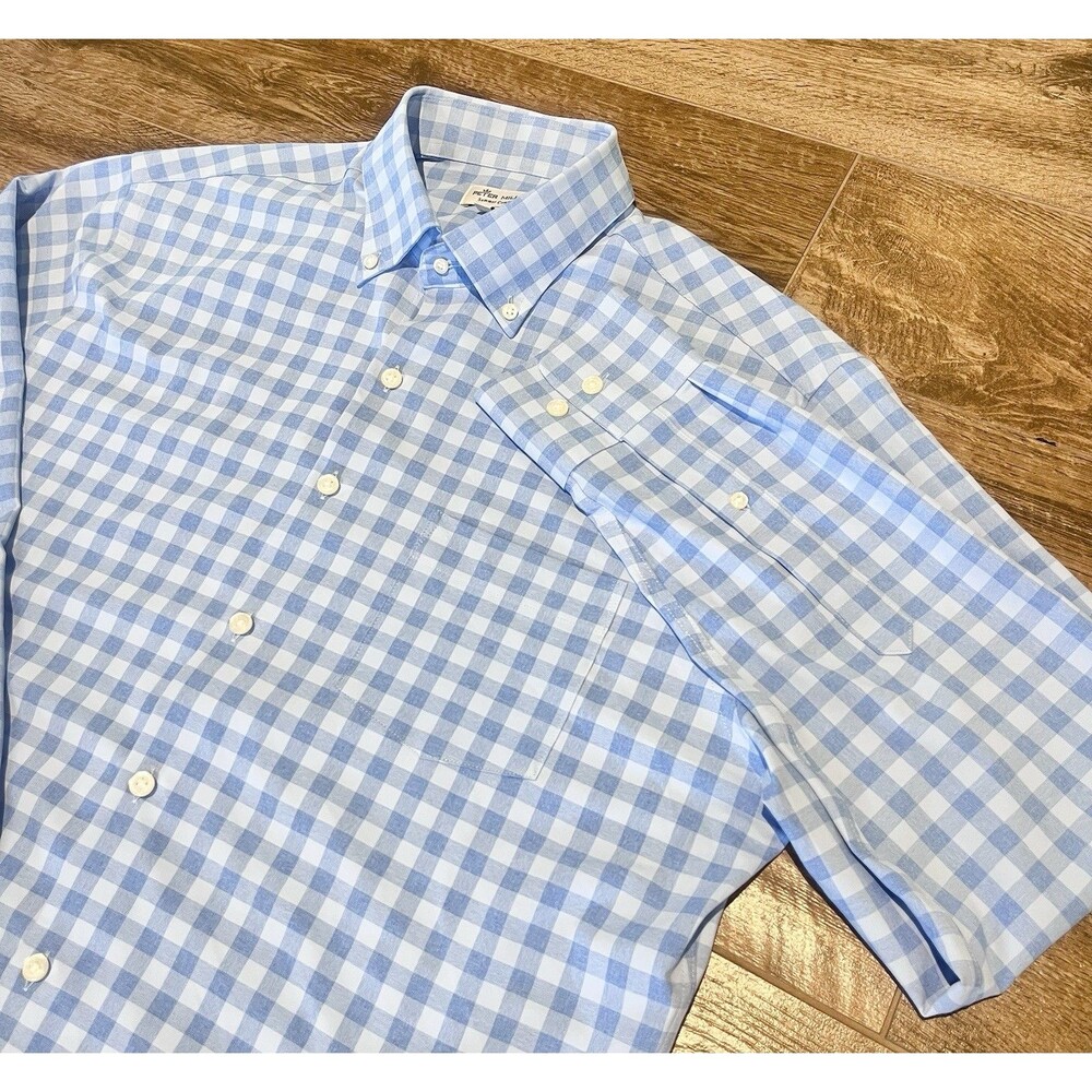 Peter Millar Summer Comfort Shirt Mens M Blue Checkered Button Down Performance